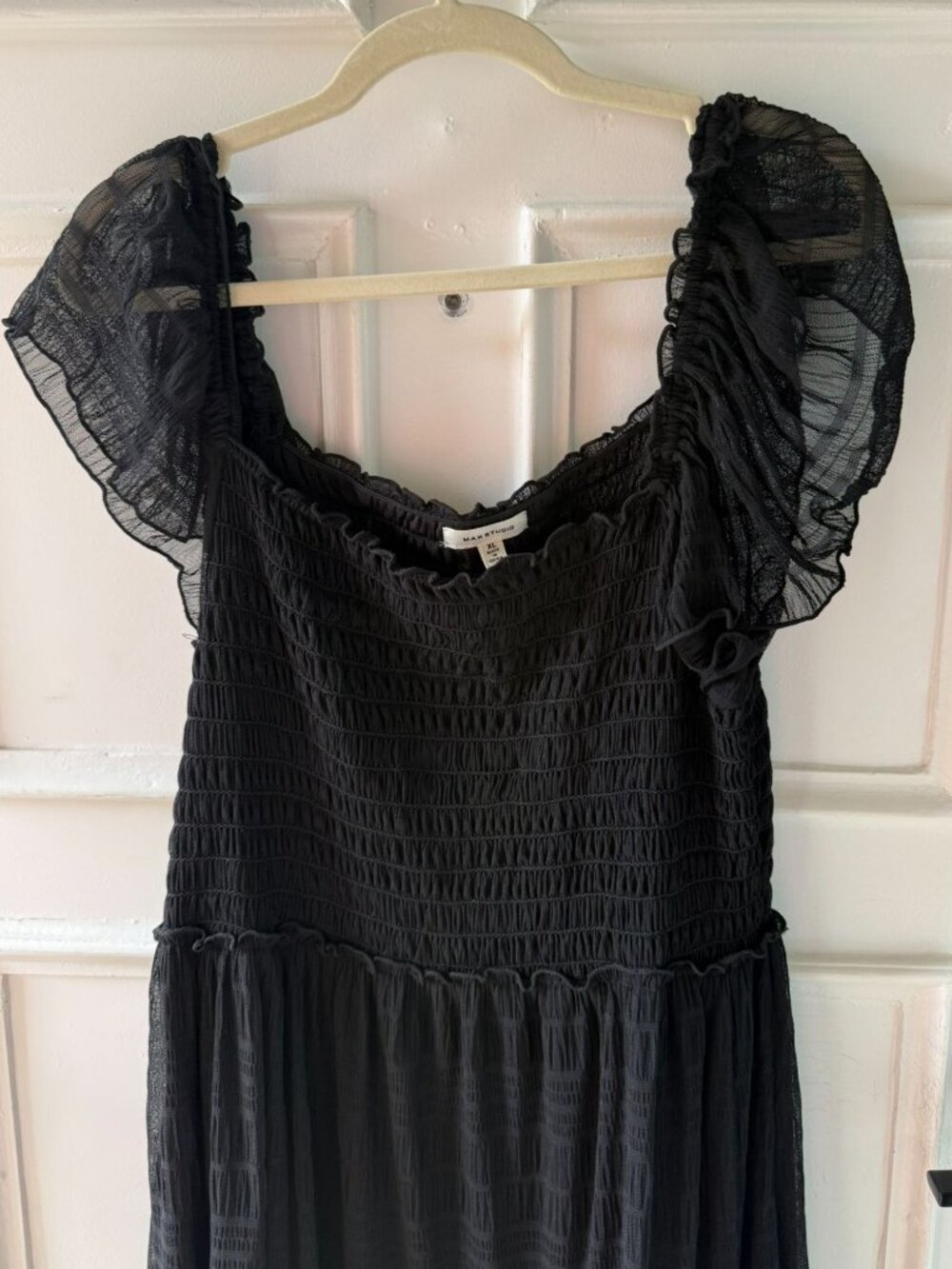Max Studio Womens XL Black Whimsygoth Smocked Lace Maxi Dress Flutter Sleeve - Picture 3 of 11